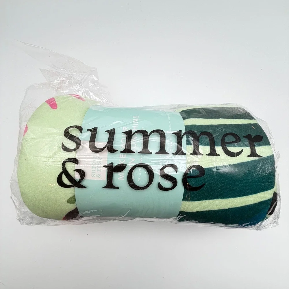 Summer & Rose Palms Beach Towel Green Orange Pink Tropical Stripe‎ 39x70